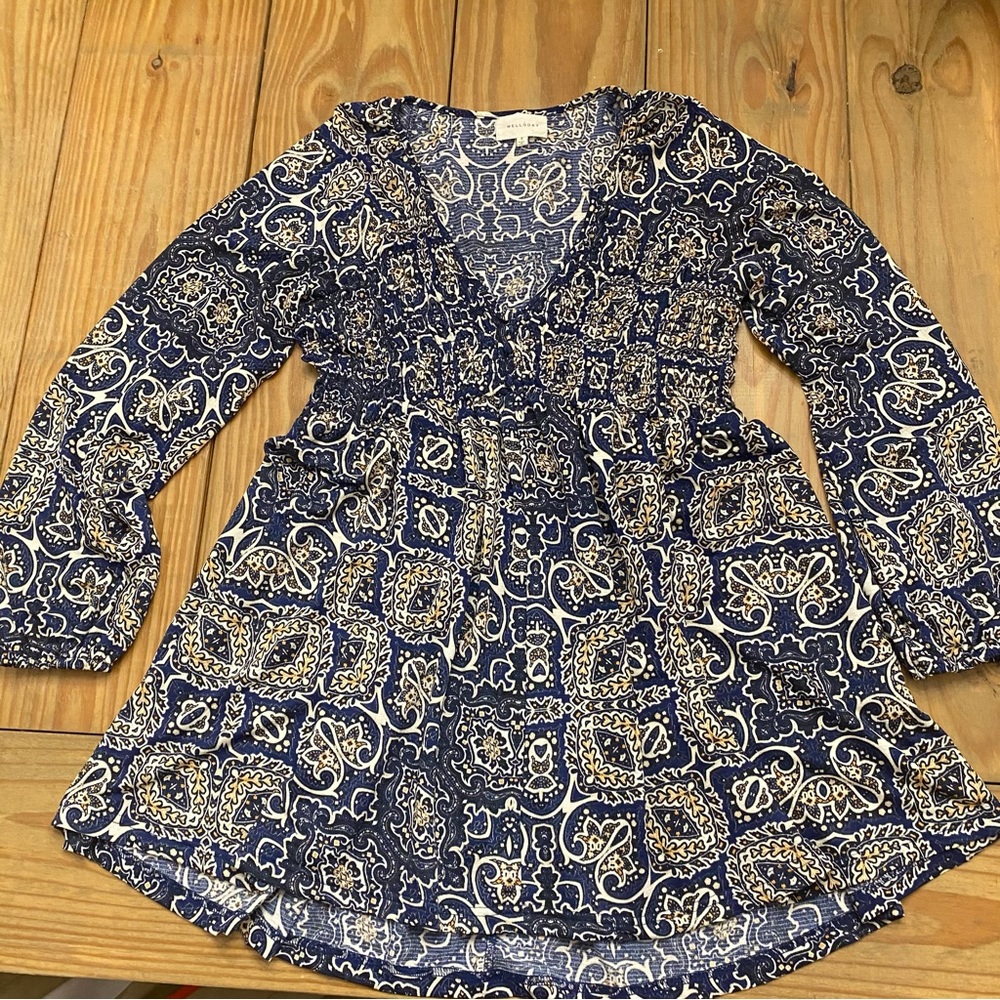 MellōDay Paisley Print Lantern Sleeve Mini Dress